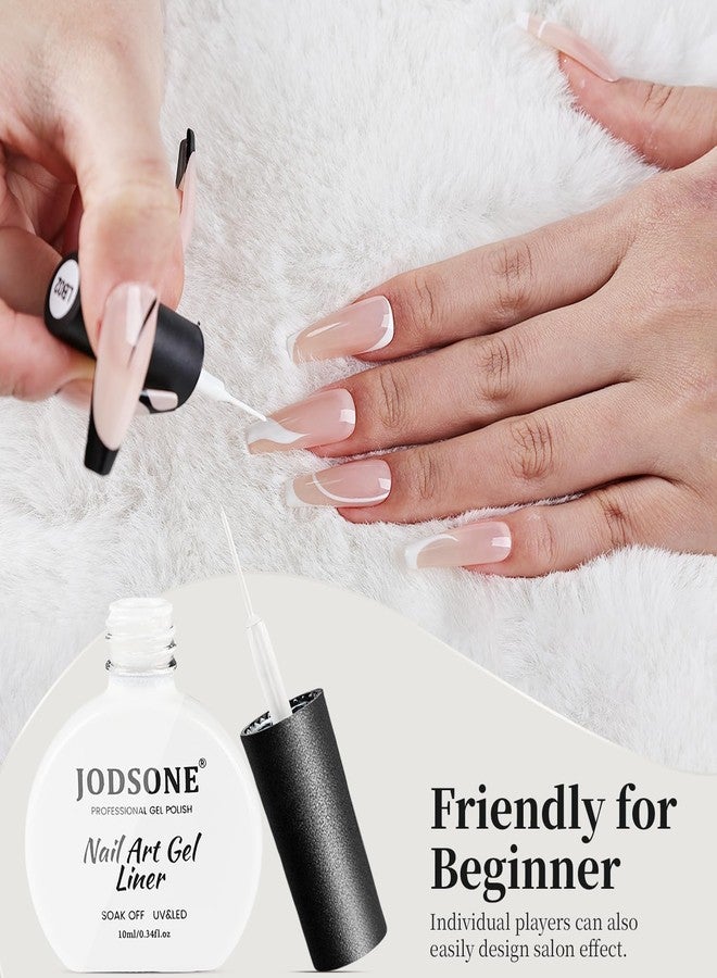 JODSONE White Swirl Nail Art Liner Gel Polish,10ml Classic Color 3D Nail Art Pens Effect Nail Print Design with Thin Brush for French Tips Manicure Painting DIY at Home - LB02 - Image 5
